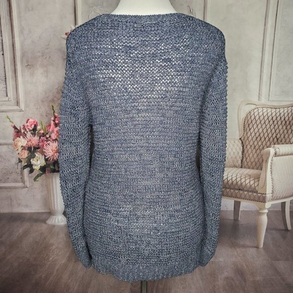Ann Taylor Gray Blue Round Neck Long Sleeve Zipper Sides Knit Sweater Size Small - Picture 7 of 10